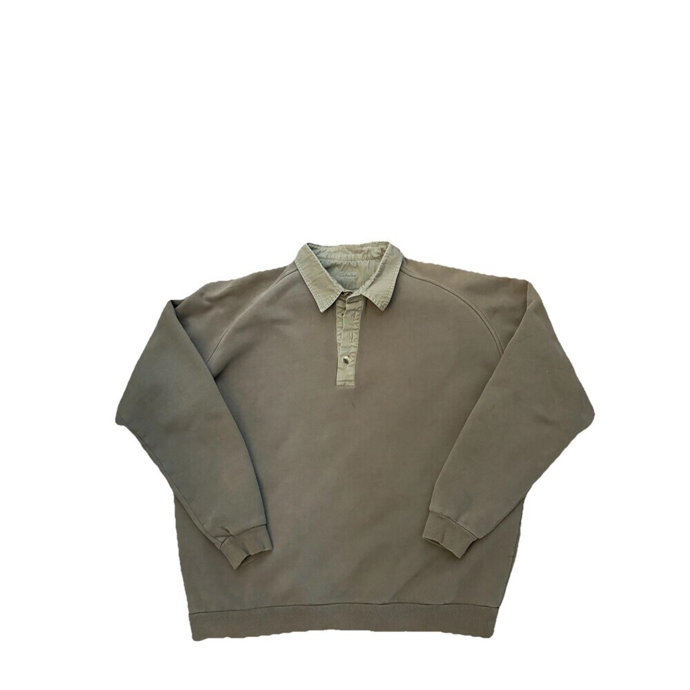 Cabela’s Fleece Cotton Pullover Quarter Button Top Mens XL Tall Olive Green FLAW
